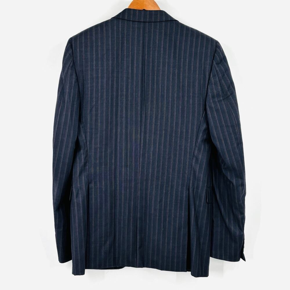 Burberry London Blazer Size 40 Long Black Pinstripe Worsted Wool 2 Button - Picture 2 of 10
